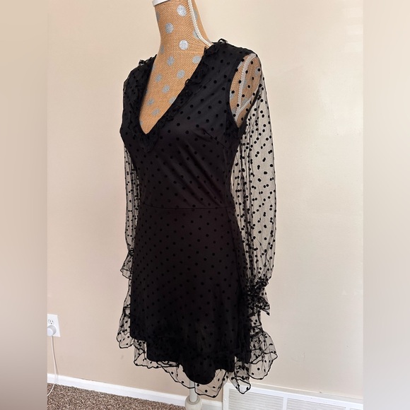ASOS Parisian V-Neck Ruffle Trim Spot Mesh Mini Dress - Picture 2 of 12